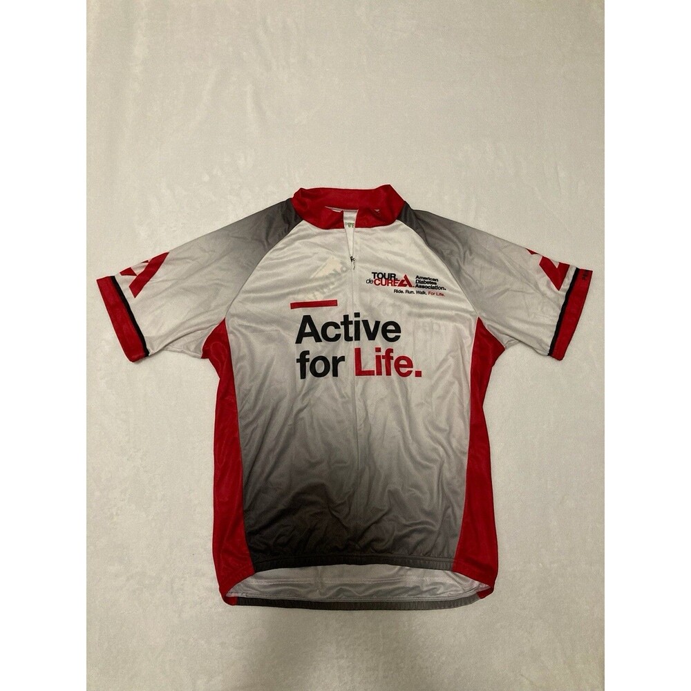Primal Cycling Jersey Large Red Gray Tour De Cure ADA 1/2 Zip Poly Bike